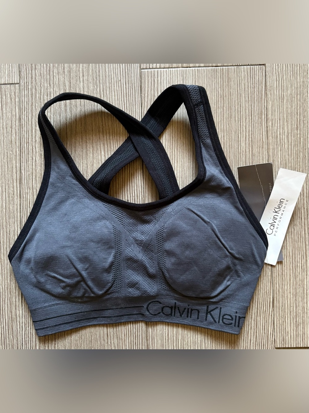 Calvin Klein razorback sports bra NWT performance size Medium charcoal padded